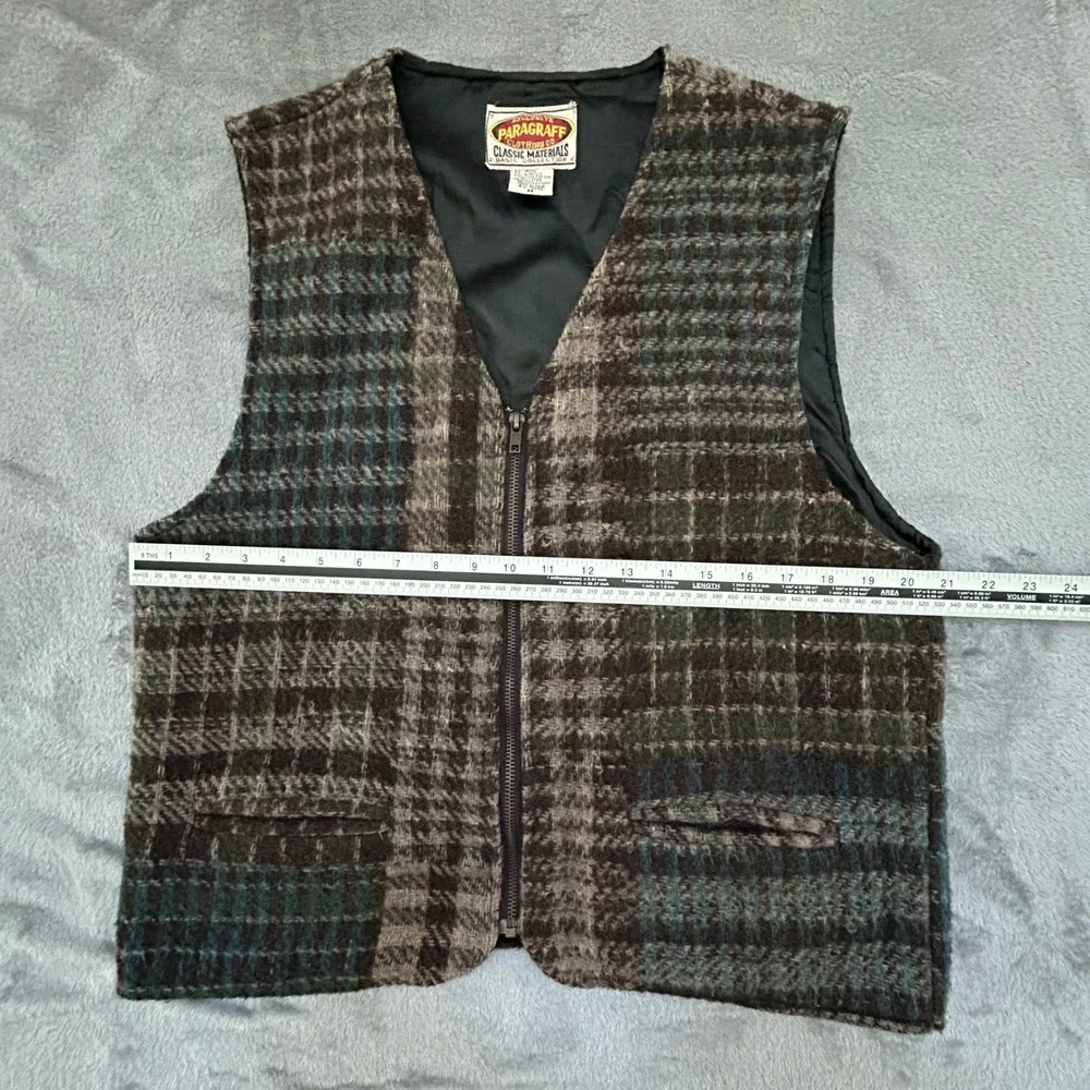 Vintage Paragraff Wool Blend Patchwork Plaid Zip Vest Mens M Lined Rustic Cabin